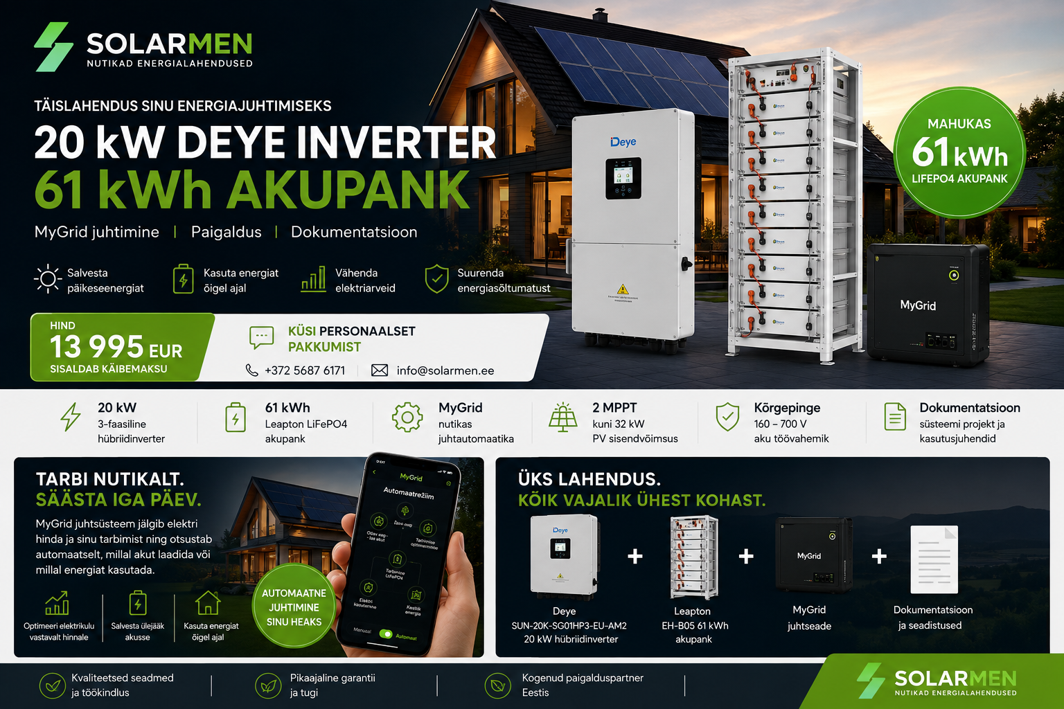 Deye 20 kW + 61 kWh akupank + MyGrid – täislahendus